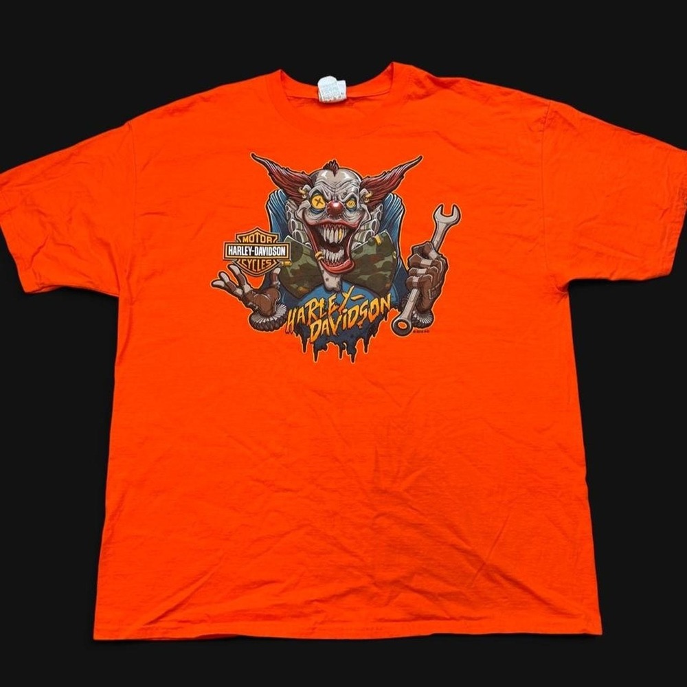 Harley Davidson orange clown biker grunge tshirt size 2XL